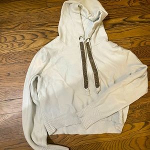 White Zara Knit Small Cropped Hoodie